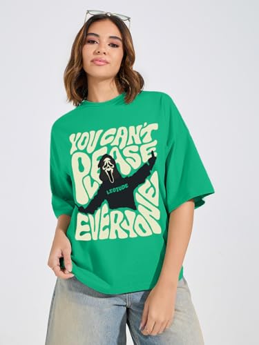 Image of LEOTUDE Womens Oversized Round Neck Cottonblend Half Sleeve T-Shirts (Colour: Multicolor)