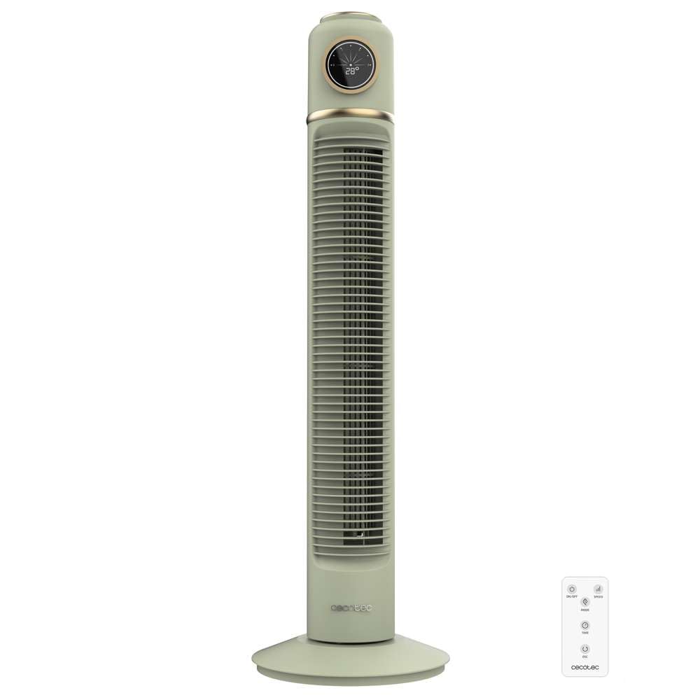 Cecotec - Ventilateur de Colonne EnergySilence 1090 Skyline Retro Smart Green - 40 W, Diamètre 81 cm, LED et Télécommande, 3 Vitesses, 3 Modes, Minuterie 12 Heures, Oscillation á 72º