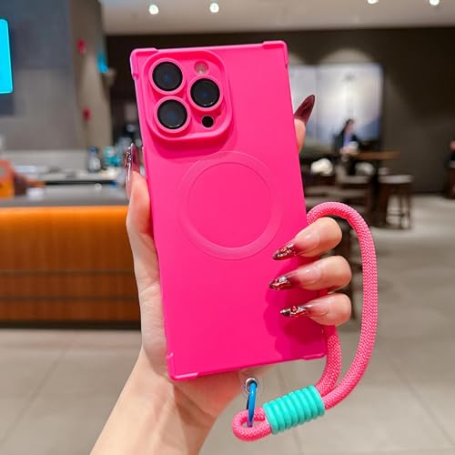 Coque silicone iPhone 16 Pro Max antichoc rose mat avec cordon