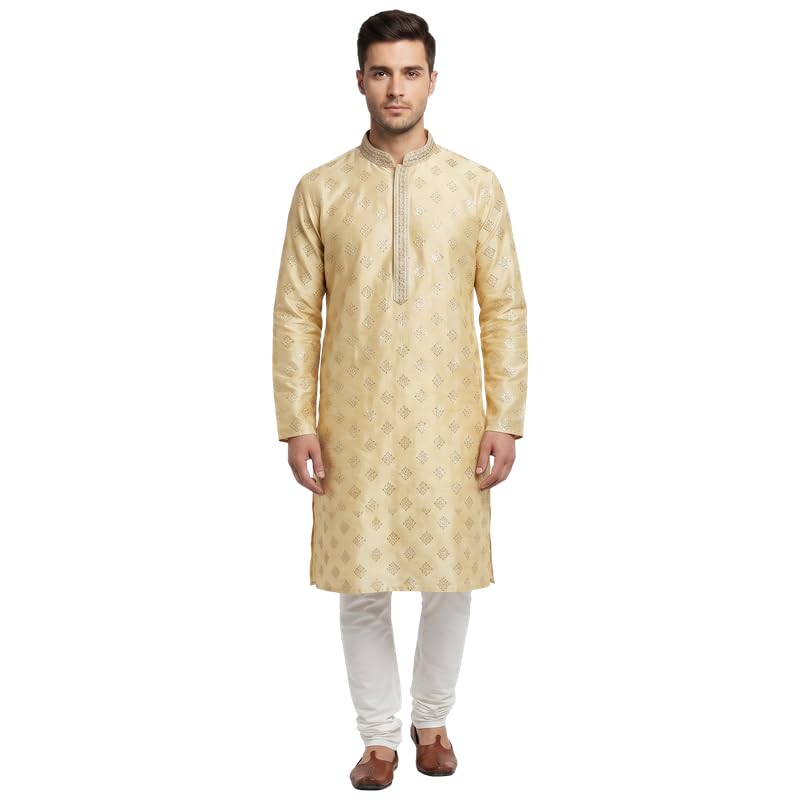 Men's Silk Blend Designer Kurta | Regular Fit | Traditional Indian Ethnic Wear | Wedding, Festive Only Kurta (1 Piece)-picture-12