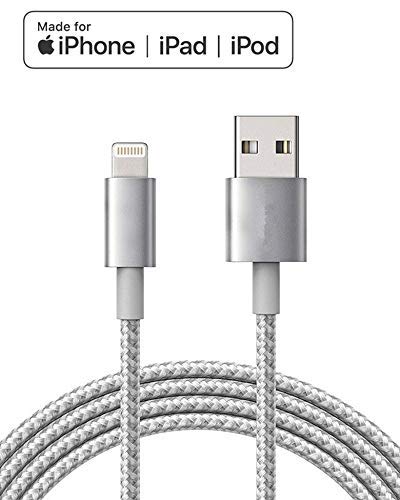 Apple MFi-Certified Lightning iPhone Charger Nylon Braided Cable - Made for for iPhone XS/Max/XR/X/8/8Plus/7/7Plus/6S/Plus/SE/iPad and More (6FT Gray)