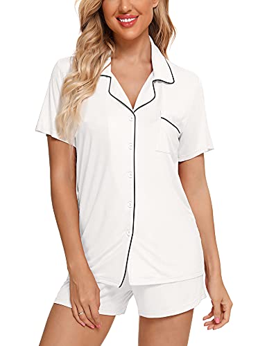 Image of Anjue Womens Pajamas Set Short Sleeve Sleepwear Button Down Nightwear Shorts Soft Pj Sets S-XXL