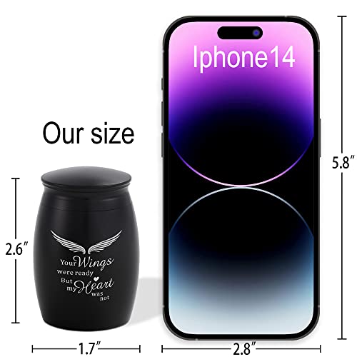 Image of Black Small Cremation Urns for Human Ashes Male /Female Set of 2 | 2 Pack Mini Black Angel Wings Keepsake Urns for Dad /Mom /Grandpa /Grandma(2.7x1.7Inch)
