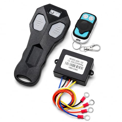 HiBuyer 12V 24V Wireless Winch Remote Control Kit Universal 5 Wire Controller Wireless Remote Control Switch Receiver Kit for Truck ATV and SUV Winch Wireless System
