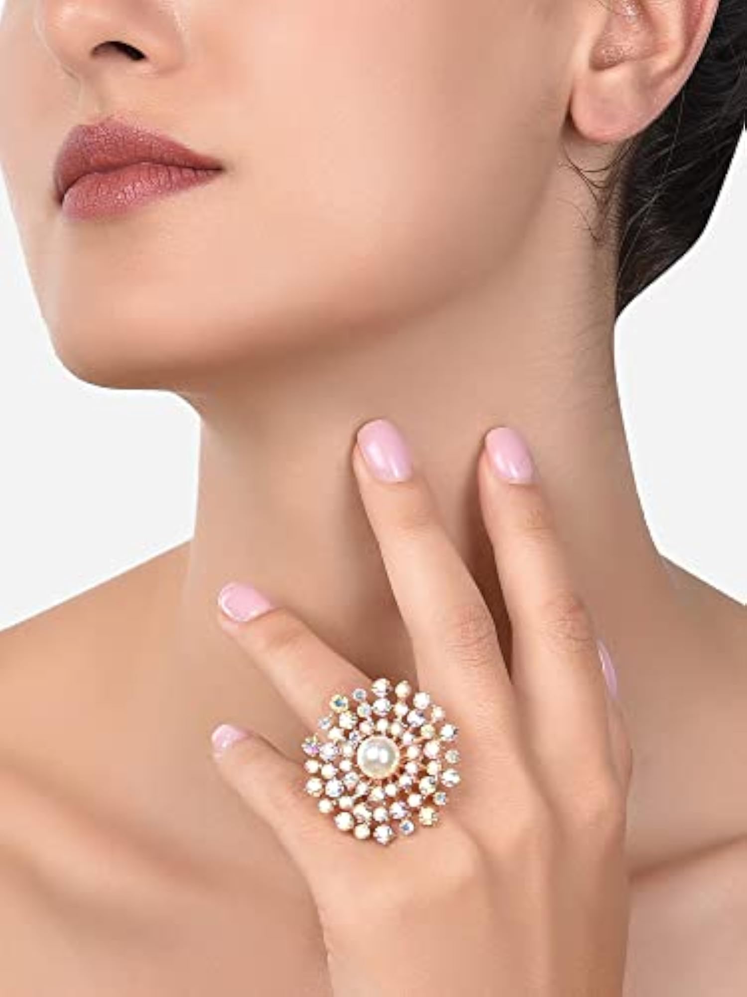 Austrian Diamond & Pearl Adjustable Finger Ring