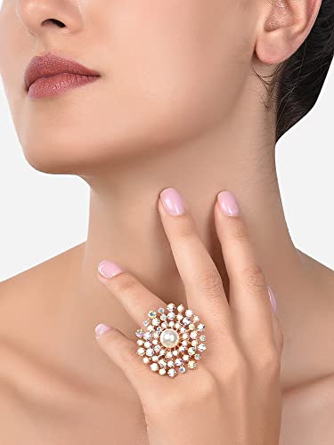 Austrian Diamond & Pearl Adjustable Finger Ring