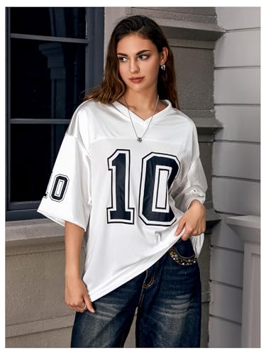 Verdusa Women's Oversized Jersey Shirt Graphic Tees V Neck Short Sleeve Vintage T Shirts4