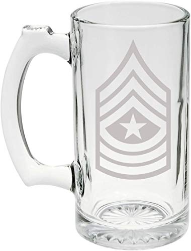 US Army - Sergeant Major E-9 Rank Insignia Shoulder Sleeve Patch Etched Stein Glass 25oz. Mug