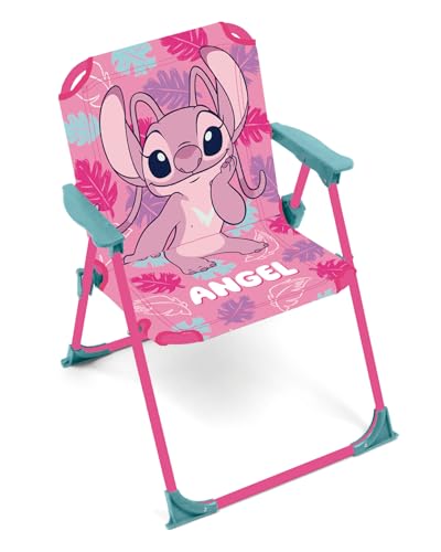 ARDITEX Silla Plegable Infantil Angel de Lilo y Stitch, Rosa, 32x38x53 cm, Máx. 30 kg