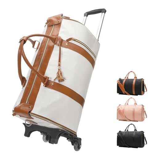 XSUIOY Rolling Garment Bag for Travel,Large Convertible Garment Duffel Bag Rolling Duffle Bag with Wheels,Carry on Garment Bags Weekender Travle Jenni Bags for Women Men(Beige)