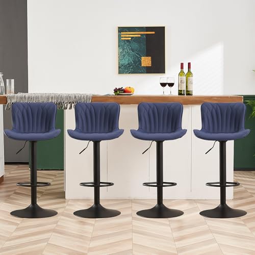 Image of Bar Stools Set of 4 Modern Kitchen Counter Chairs Barstools Navy Blue