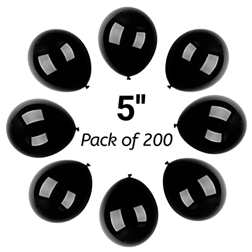 Image of 200pcs Black Balloons 5 Inch Matte Black Latex Balloons with Ribbon