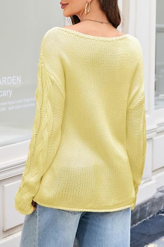 Image of Cakulo Womens Oversized V Neck Off The Shoulder Sweaters Cable Knit Pullover Fall Sweater 2025