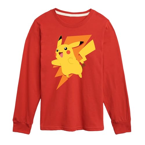 HYBRID APPAREL - Pokémon - Pikachu Thunderbolt - Youth Long Sleeve Graphic T-Shirt - Size Medium Red