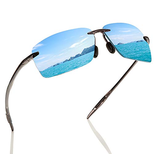 Polarized Sports Sunglasses, Ultralight Rectangle Frameless by Bloomoak (Ice Blue)