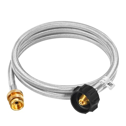 GasSaf 6FT Propane Adapter Hose 1lb to 20lb Connection, Stainless Braided Propane Hose Fit for Weber Q 1200, Coleman Grill, Camping Stove, Heater and More