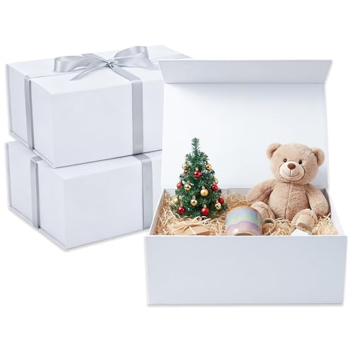 KIAMITH 3 Pack White Magnetic Gift Boxes 12x8.25x4 Inches Large Luxury Gift Box with Lids Collapsible Gift Box for Present Bridesmaid Proposal Weddings Birthdays Groomsmen Boxes and Graduation