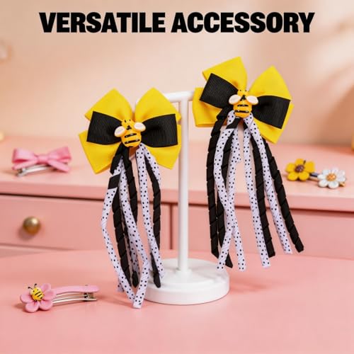 Pinzas para el pelo Yellow Bee Bow para niñas, 2 piezas, lazos rizados con puntos, clips para cabello para salidas de primavera y peinados diarios miniatura 4