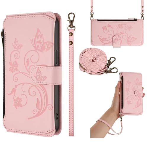 Funda con Cuerda para Xiaomi MI A1/Mi 5X, Carcasa Libro con Tapa de Cuero PU Piel con Tarjeta, Soporte y Cierre Magnético Flores Dibujos Wallet Case Flip Cover Antigolpes, Rosa