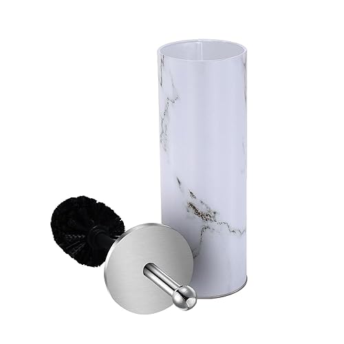 Zahari Home Escobilla y soporte para inodoro de mármol, blanco, metal