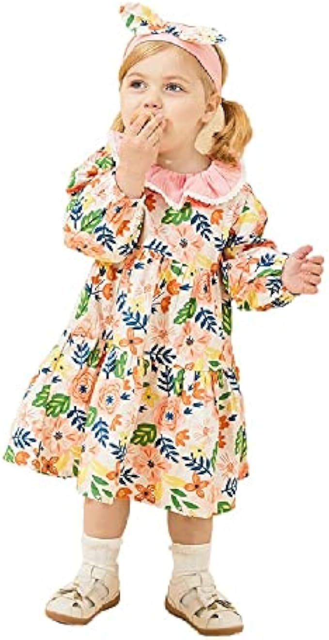 Quenny Baby Long Sleeve Skirt Contrast Color Girls' Skirt Children Princess Dress