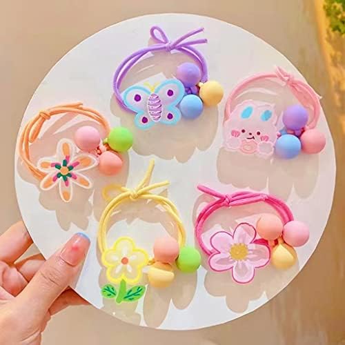 JIUZH Candy Color Round Ball Hair Ties Ring for Little Girls Hair Accessory Flower Hair Ornament Butterfly Hair Rope Elastic Soft Rubber Hair Band Ties for Little Girls Toddlers Babies Teens