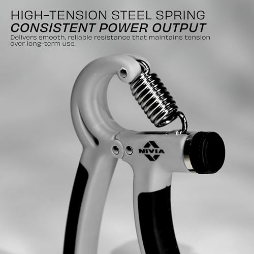 Image of Nivia Hand Grip 2.0 for men and women with 5 to 60 kg adjustable resistance, Steel spring, Anti-slip grip, Durable, Grip For Forearm Strength Training (Grey)