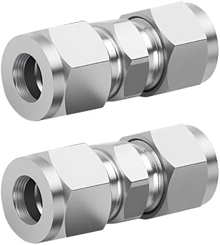 2 Pcs 304 Stainless Steel Compression Tube Union Connector, 8mm OD x 8mm OD, Heavy Duty Quick Connect Fitting for Fuel, Air, Liquid, Oil, Gas, Vacuum Lines