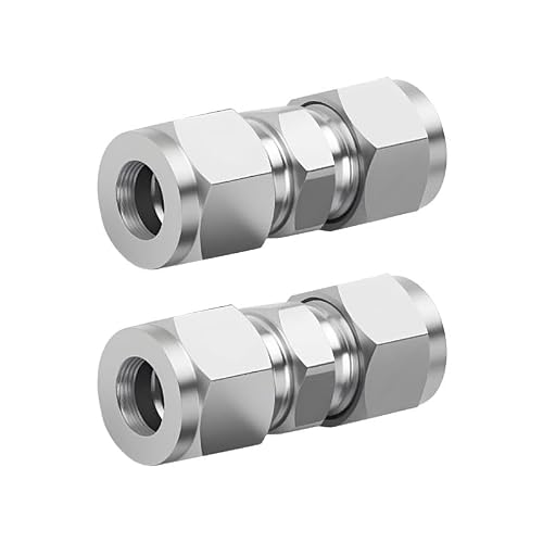 Nikovoke Silver 2 Pcs 304 Stainless Steel Compression Tube Union Connector, 8Mm Od X 8Mm Od, Heavy Duty Quick Connect Fitting For Fuel, Air, Liquid, Oil, Gas, Vacuum Lines