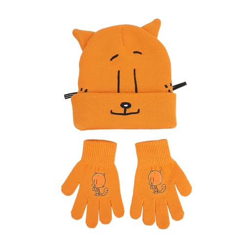 Dog Man Petey the Cat Youth Cuffed Beanie & Knit Gloves Cold Weather Set with 3D Ears & Whiskers