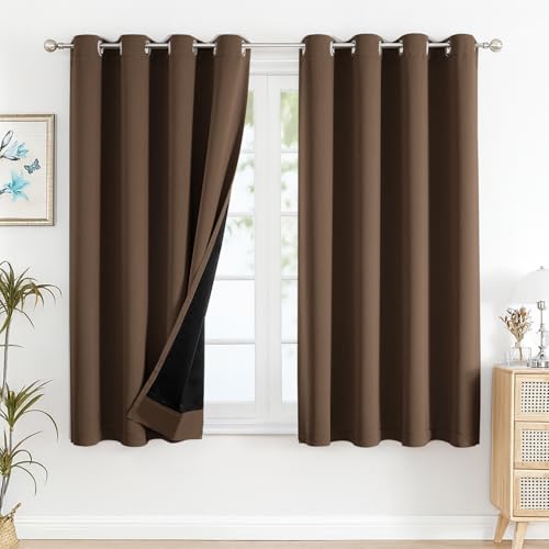 Image of Cloth Fusion 100% Blackout Window Curtains 5 Feet Long Set of 2 with Blackout Lining, Double Layer Room Darkening Parda with Stainless Steel Grommets for Home Decor (5x4 Feet, Copper Brown)