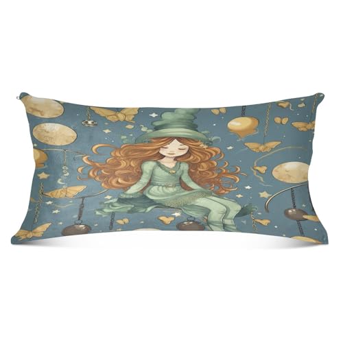 Patrón De Duende Funda De Almohada Lavables Funda Cojin Cremallera Oculta Pillow Cover para Sofá Sala De Estar Silla 40X60Cm