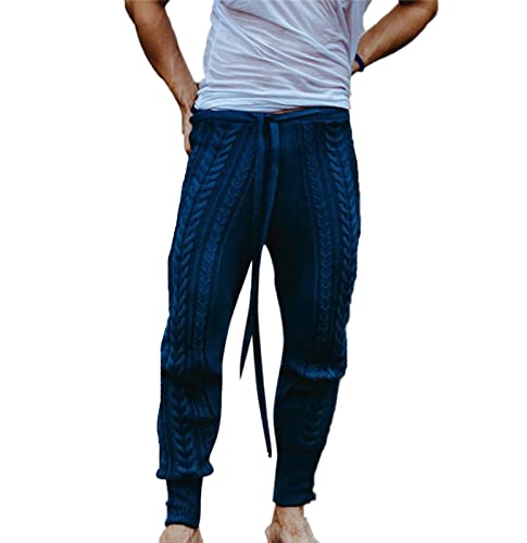 YAODAMAI Herren Slim-Fit Strickhose lässige Schnürhose knöchellange Hose Wollhose Cover