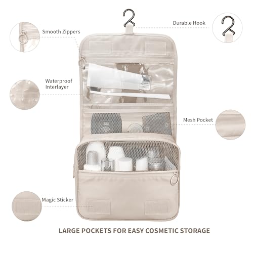 Image of Lcsmaokin Large Capacity Toiletry Bag Travel Bag with Hanging Hook for Men and Women Waterproof Travel Cosmetic Bag Bathroom Storage Bag for Brushes Set, Full-Sized Shampoo, Toiletries, Accessories,