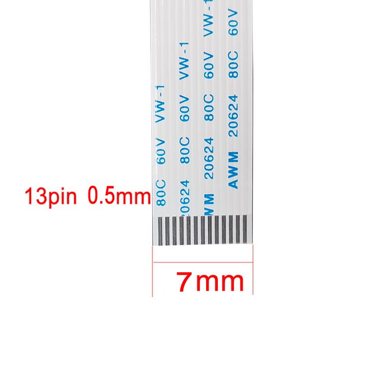 NJYTouch 10Pcs Type A 13Pin 0.5mm Pitch FFC Cable FPC Flexible Flat Cable AWM 20624 80C 60V VW-1 5/10/15/20/25/30/40/50 CM Same Side (25cm)