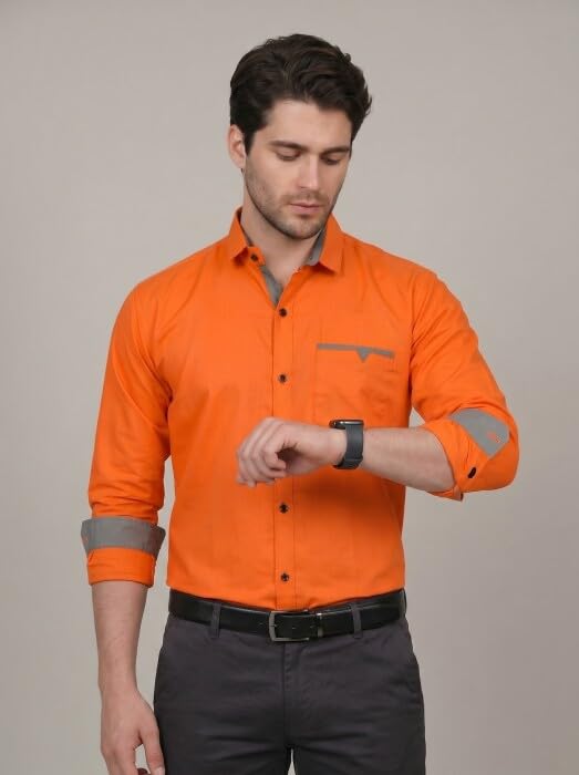Image of Diverse Men's Cotton Blend Shirt with Pocket Design Spread Collar Full Sleeves Regular Fit and Standard Length | Comfortable Cotton Casual Shirt for Man