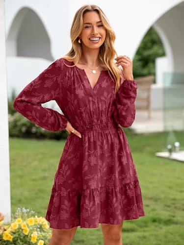Image of BerryGo Womens Long Sleeve Mini Dress Casual A Line Flowy Loose Vacation Party Babydoll Fall Short Dresses with Pocket