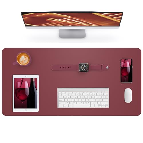 Image of Leather Desk Pad Protector,Mouse Pad,Office Desk Mat, Non-Slip PU Leather Desk Blotter,Large Desk mat,Waterproof Keyboard mat for Office /Home /Decor (Burgundy Red,35 inch x 17 inch)