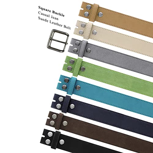 A399-BS066 Square Buckle Casual Jean Suede Leather Belt 1 1/2" Wide4