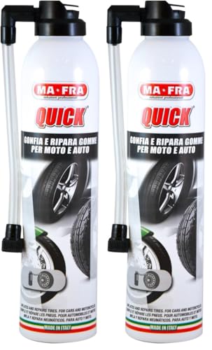 Ma-Fra, Quick, Gonfia e Ripara le Gomme Forate di Auto e Moto, Adatto a Pneumatici con e Senza Camera d'Aria, Formato 300ml (Confezione da 2)