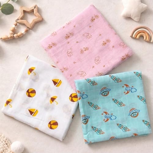 Image of NEW COMERS Cotton Muslin Baby Swaddle Set, Multicolor Printed Muslin Swaddle Wrap for New Born Baby, Soft Pure Cotton Sheet Baby Wrap Set, Baby Product (Swaddle 10)