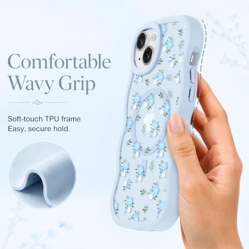 Aurorastar Magnetic for iPhone 15 Case Flower Cute Wavy Frame Blue by Aurorastar - Used condition - Image 3