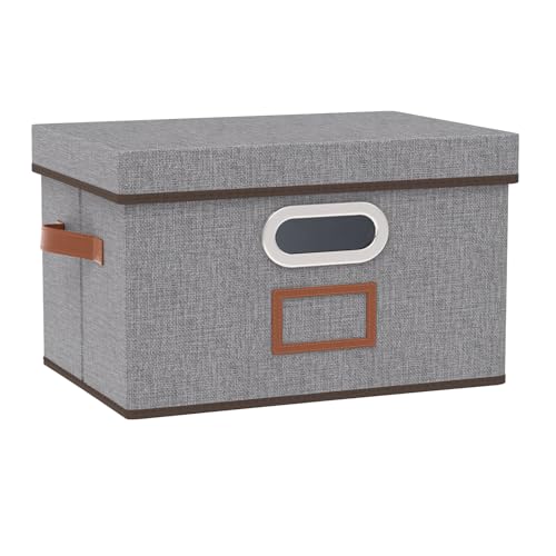 OUTBROS Paniers de Rangement, Caisses en Tissu Lavable, Boîte Pliables avec Couvercle et Poignées, pour Vêtement, Magazine pour Maison (Gris, 33 x 23 x 20...