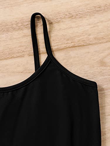 Image of SHENHE Girl's Letter Print Taped Sheer Mesh Top and Cami Top with Biker Shorts Set Black and White 11-12Y