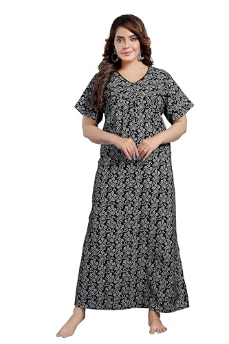 Image of Onekbhalo Women's- Full Sleeves-Feeding- Nursing- Maternity Nighty /Maxi /Gown /Nightdress /Nightwear- Hosiery Cotton Fabric- Floral Print- Embroidery with Zip