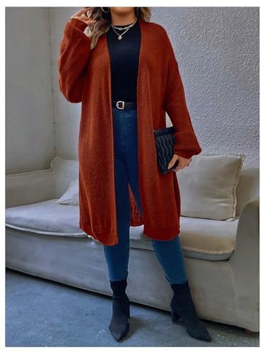 Image of MakeMeChic Women's Plus Size Cardigan Long Sleeve Open Front Duster Cardigans Casual Knitted Sweater Rose Red X-Large Plus