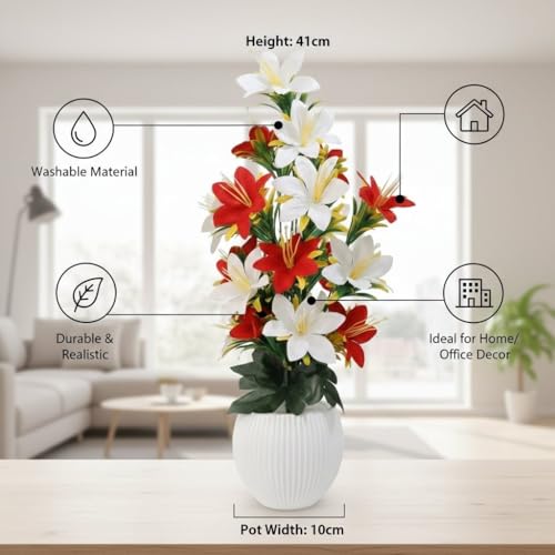 Image of Artificial Flowers with Pot for Home Decor | Artificial Plants Big Size for Living Room Decor | Premium Artificial Flower Vase for Living Room, Bedroom & Hall