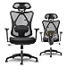 Produktbild LIFEASE Ergonomischer Bürostuhl, Atmungsaktiver Schreibtischstuhl mit Rückenstütze, Verstellbare Armlehne und Kopfstütze Office Chair, Gepolsterter Sitz Computerstuhl mit Leisen Rädern (Schwarz)