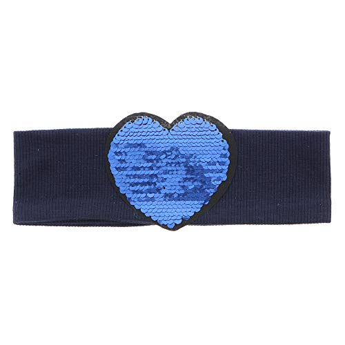 Motique Accessories Ribbed Cotton Headband Headwrap for Girls with Large Sequin Heart - Navy