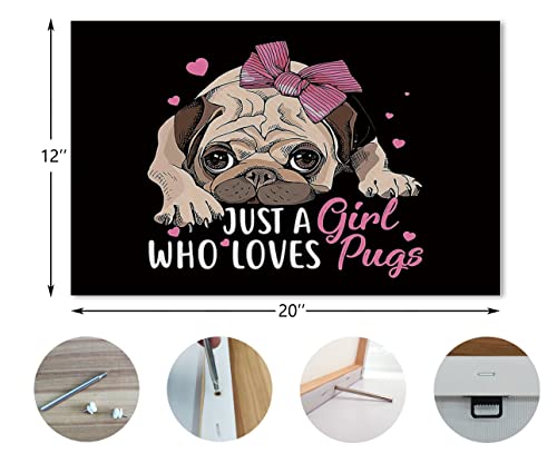 Nogrit Just A Girl Who Loves Pugs Cute Pug Canvas Wall Art 14×11 Inch Dog Themed Decor For Home Bedroom Living Room Girls Room ,Gifts For Dog Lovers Pug Mom Women Girls #TOP4